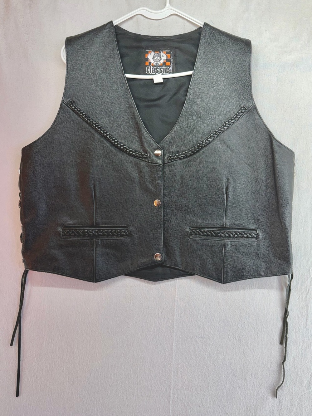 Leather Crafts Genuine Leather Motorcycle Biker Vest Black Men's 2XL Snap Front